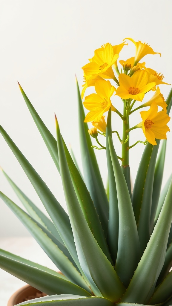 Aloe vera plant with yellow flowers blooming