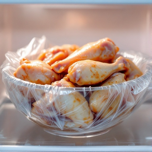 A bowl of marinated chicken wings ready for cooking.