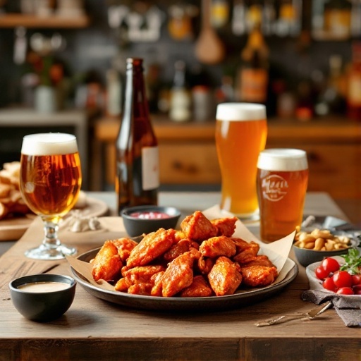 Delicious Honey Buffalo Wings served with drinks