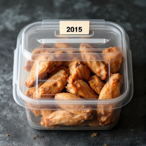 Container filled with leftover honey buffalo wings