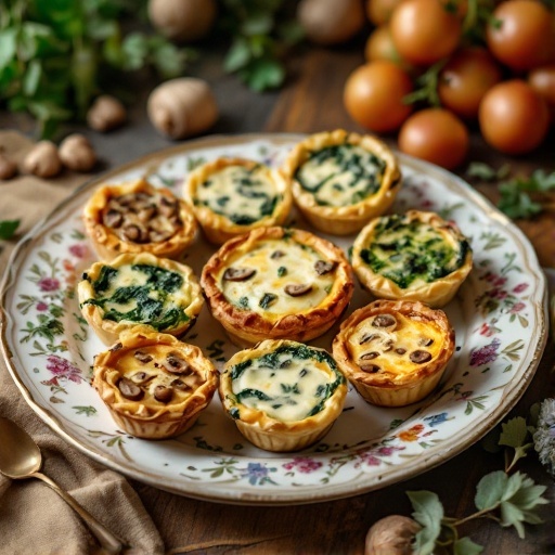 Mini quiches on a decorative plate