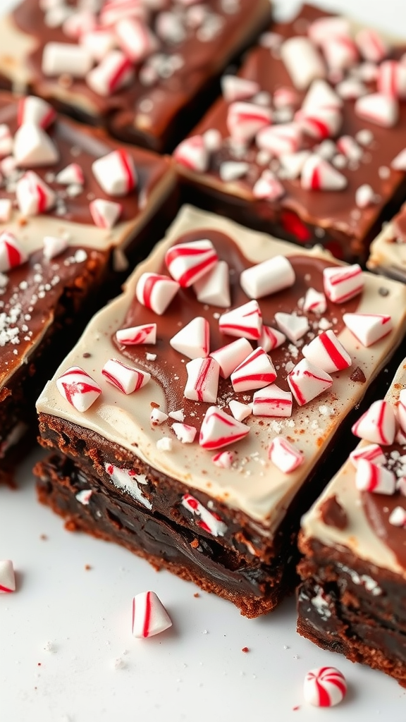 Peppermint bark brownies topped with crushed peppermint candies.