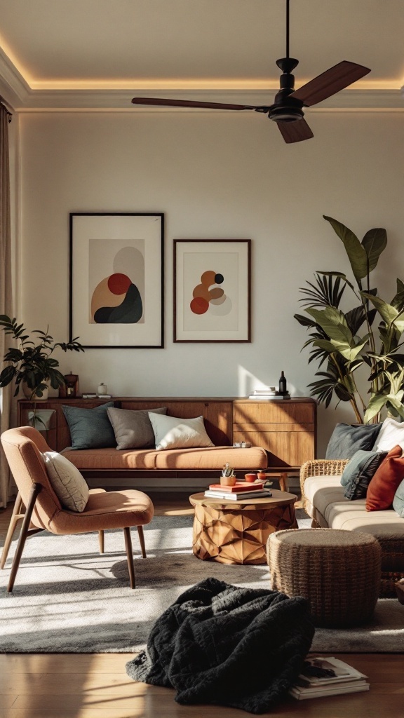 Cozy small living room and dining room combo with stylish furniture