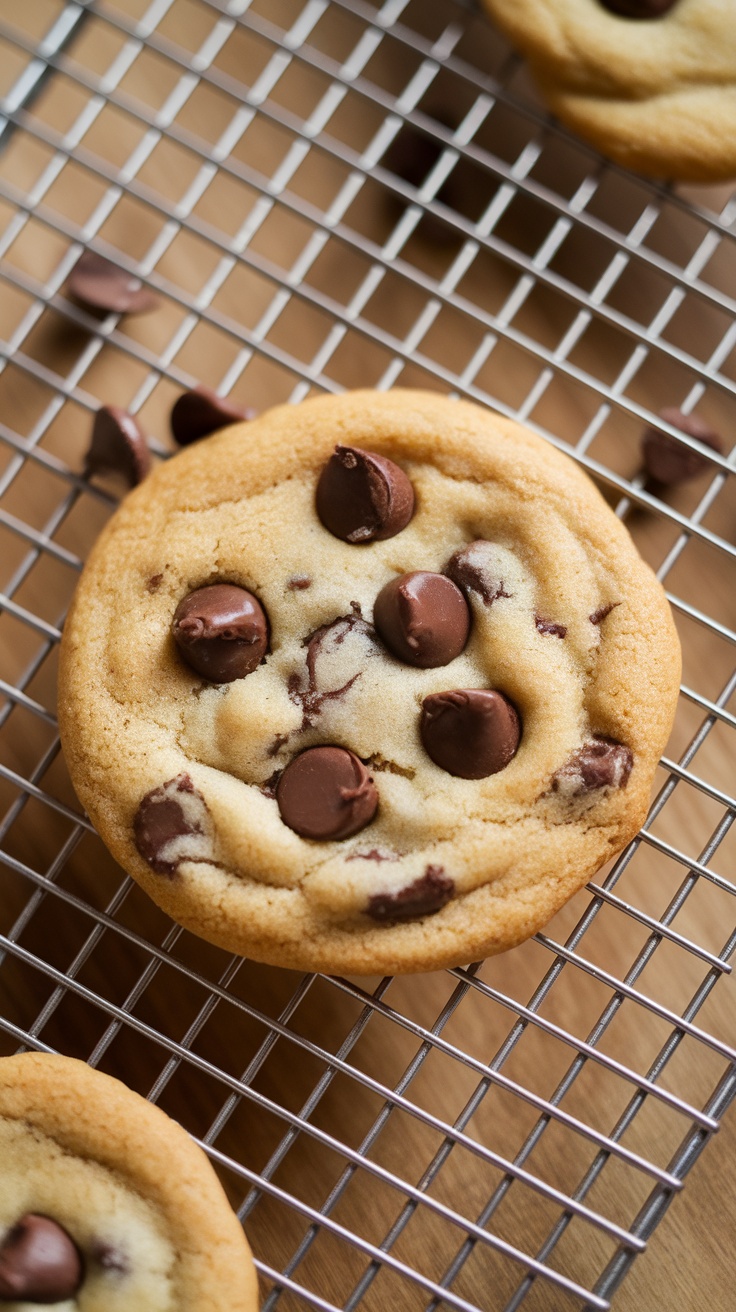 Classic chocolate chip cookies on a cooling rack