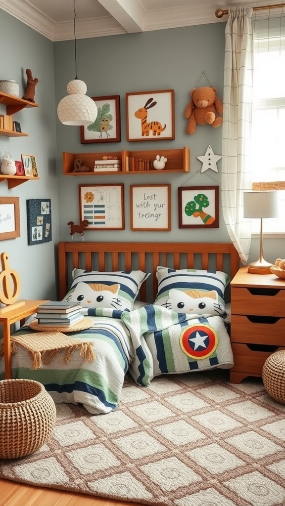 A cozy Twin Boys Bedroom with playful decor and personalized touches.