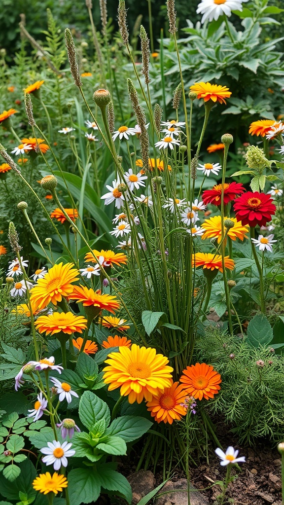 Colorful edible flowers and plants in a vibrant garden setting
