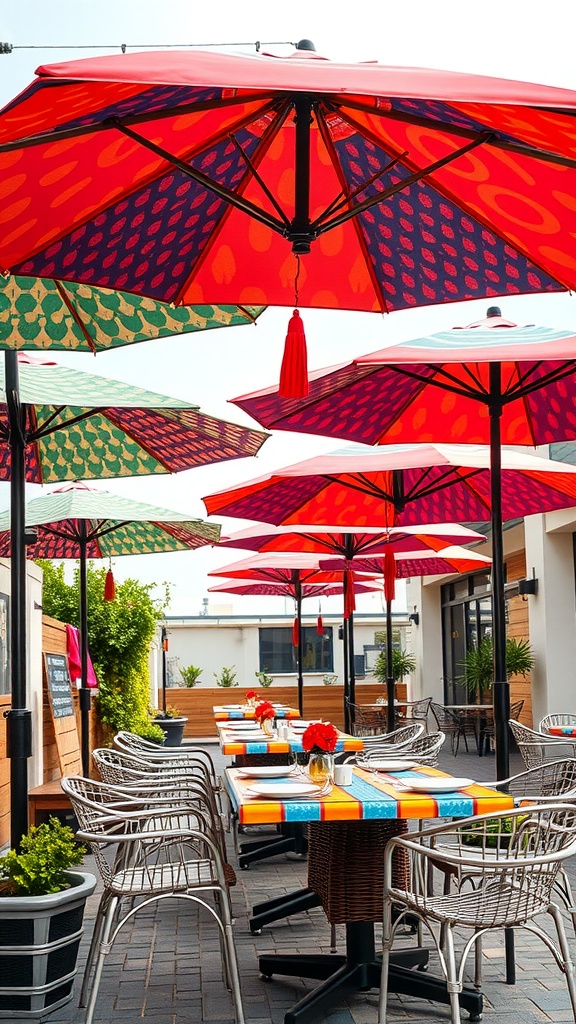 Colorful outdoor umbrellas in a patio setting