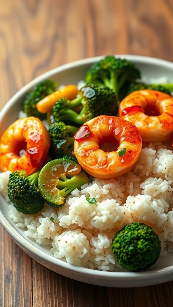 Honey Garlic Shrimp with broccoli and rice