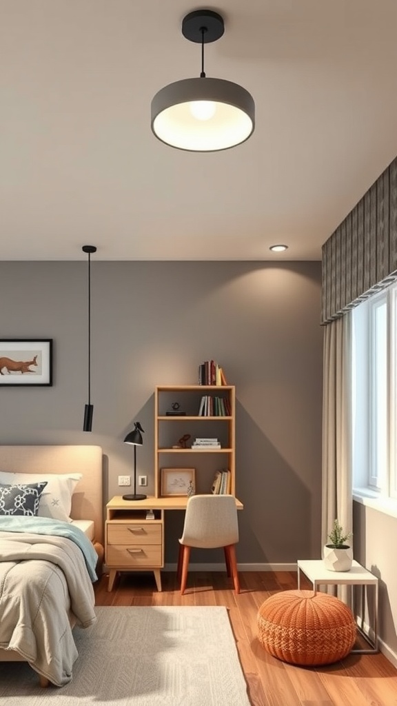 Modern boy's bedroom with innovative light fixtures