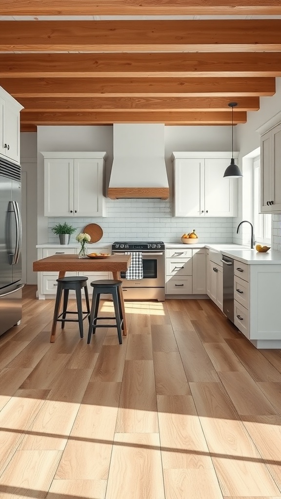 Modern farmhouse kitchen with luxury vinyl tile flooring.