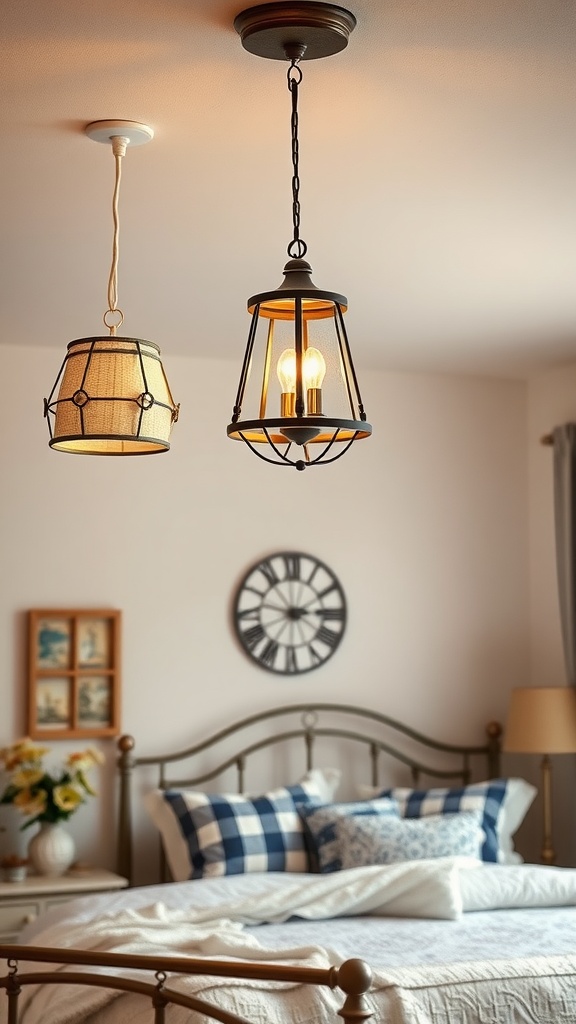 Two nautical lighting fixtures in a cozy bedroom setting