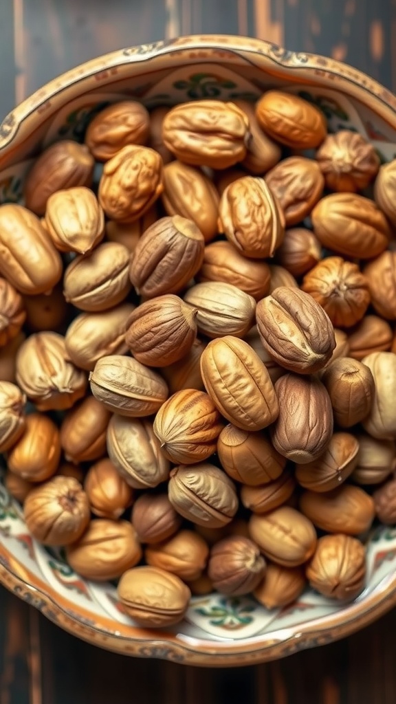 A bowl filled with various types of nuts