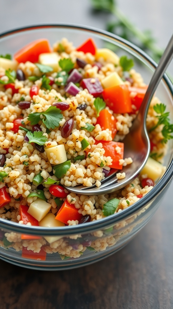 A colorful quinoa salad with vegetables.