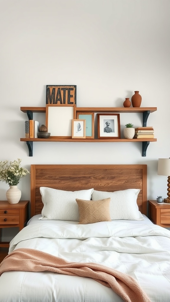 A cozy farmhouse chic bedroom featuring reclaimed wood furniture and decor.