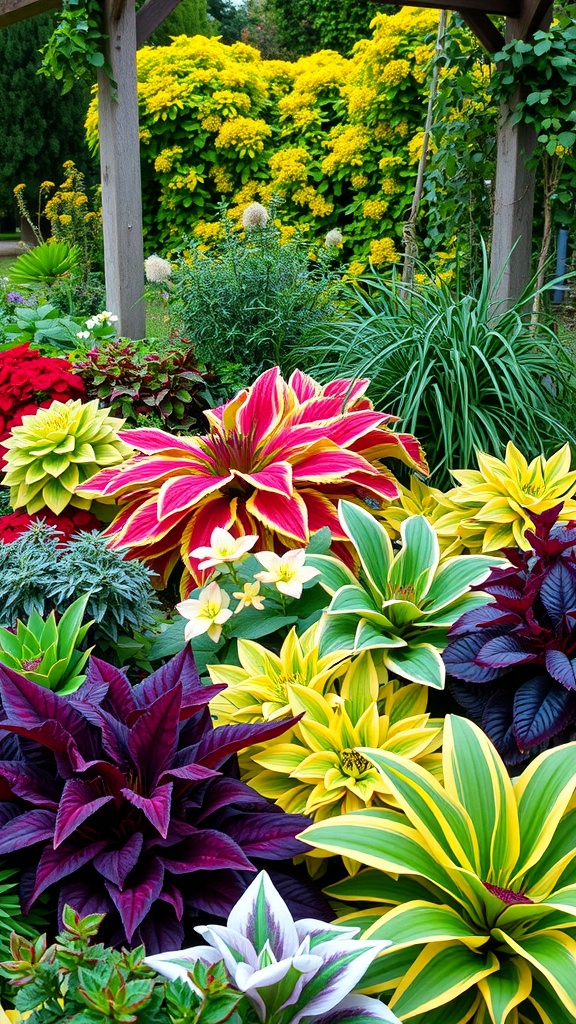 A colorful and diverse assortment of plants in a garden setting.