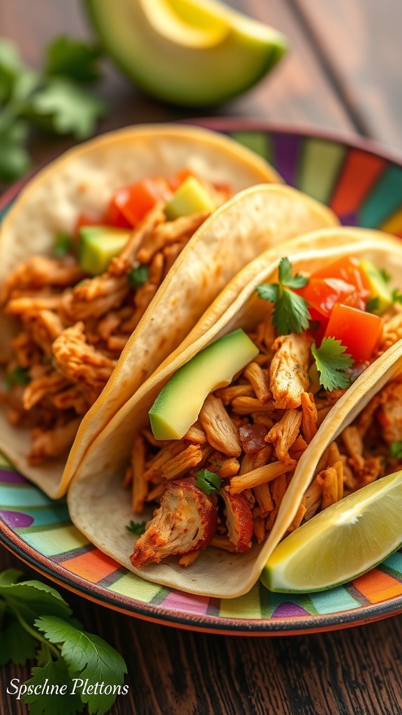 Delicious spicy chicken tacos with toppings