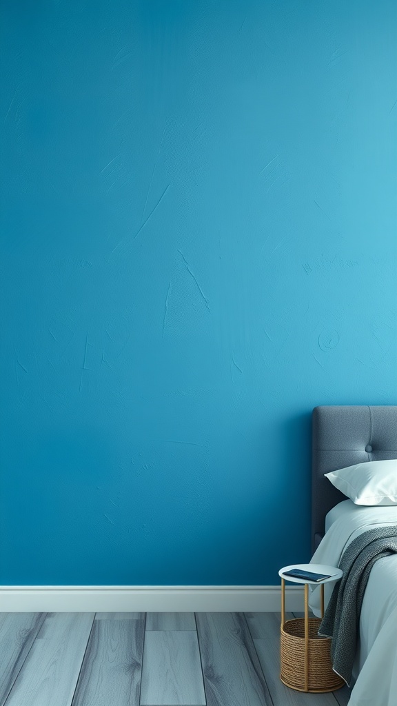 Textured blue wall paint in a serene bedroom setting