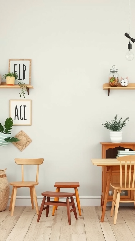 A cozy modern farmhouse interior with playful decor elements.