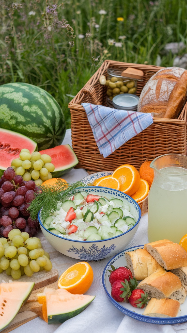 A vibrant Mediterranean cucumber salad with cucumbers, cherry tomatoes, and feta cheese.