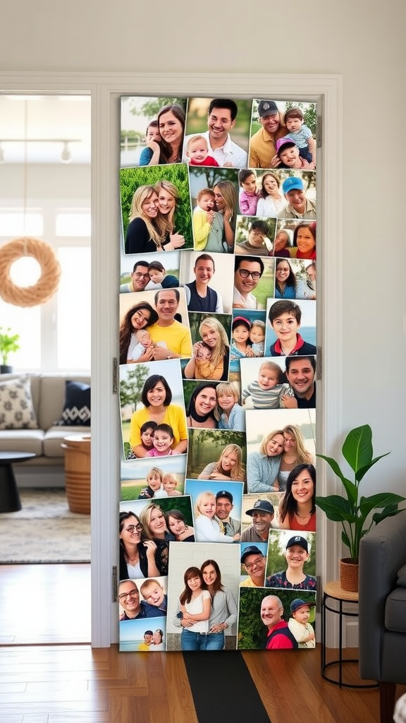 A door covered with a collage of family and friends photos.