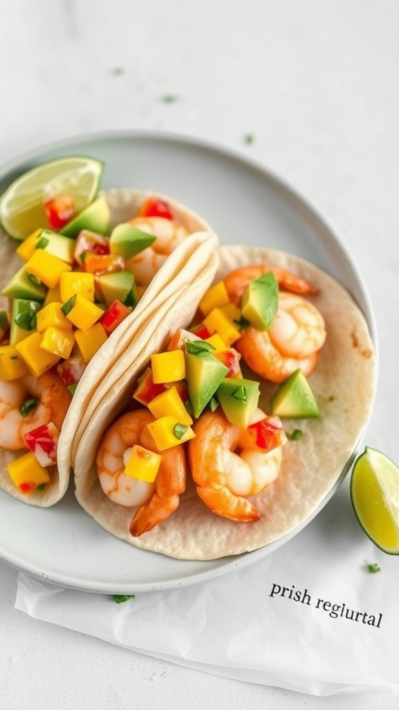 Shrimp tacos with mango salsa on a plate