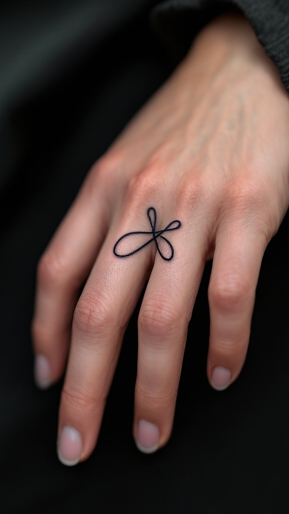 Minimalist infinity symbol tattoo on a hand