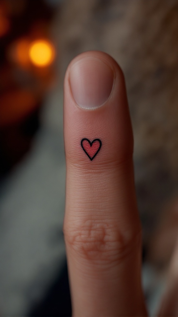 A tiny heart tattoo on a finger