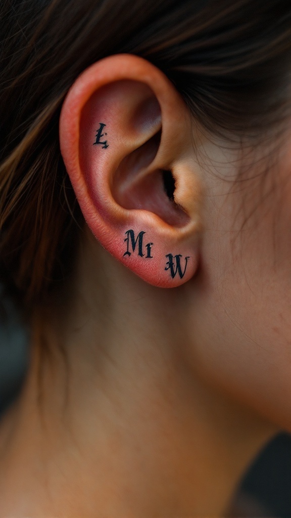 Tattoos of initials behind the ear