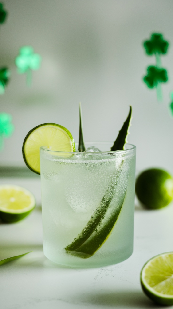 A refreshing Aloe Vera Fizz Mocktail with lime and aloe