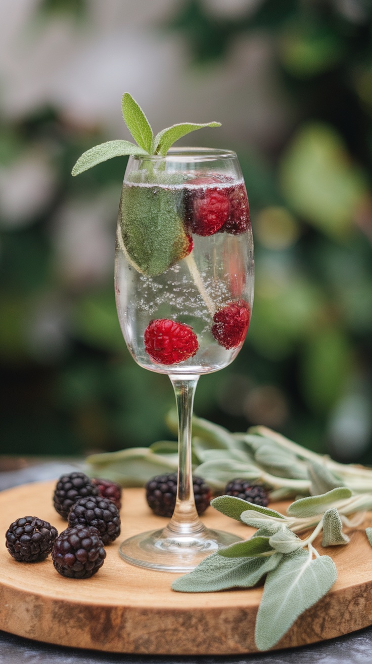 A refreshing mocktail with blackberries and sage