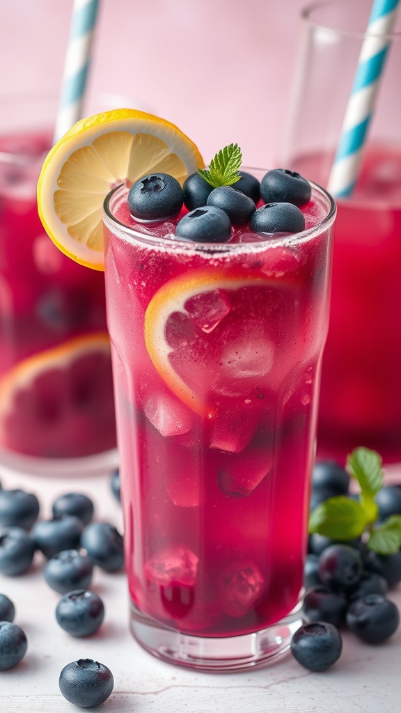 Blueberry Bright Mocktail with blueberries and lemon garnish
