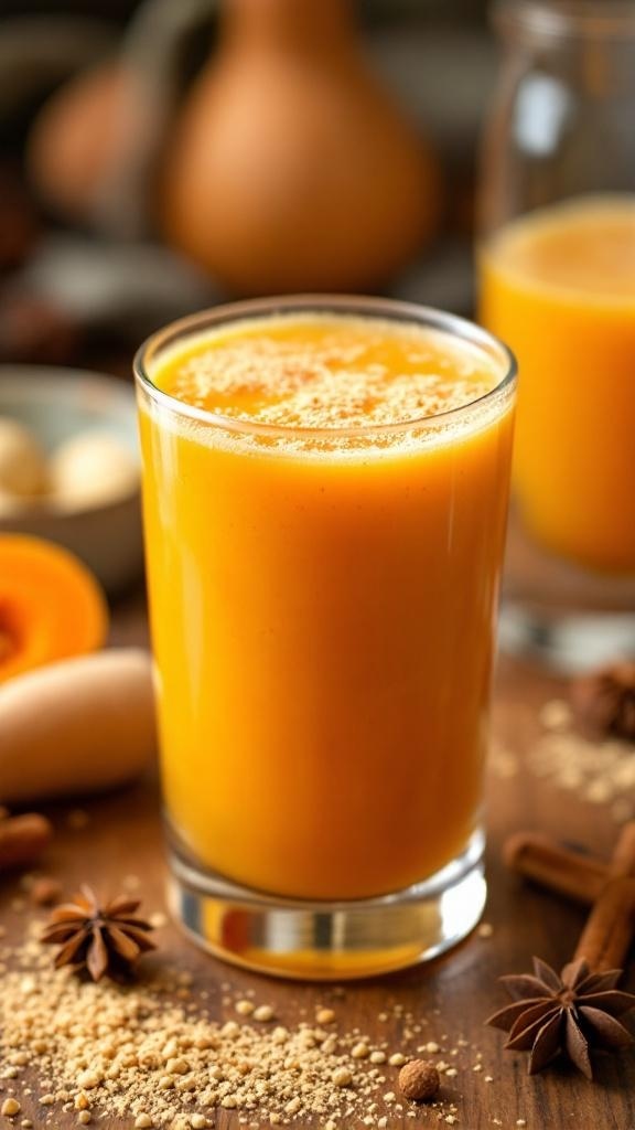 A glass of Butternut Spice Mocktail with a garnish of spices.