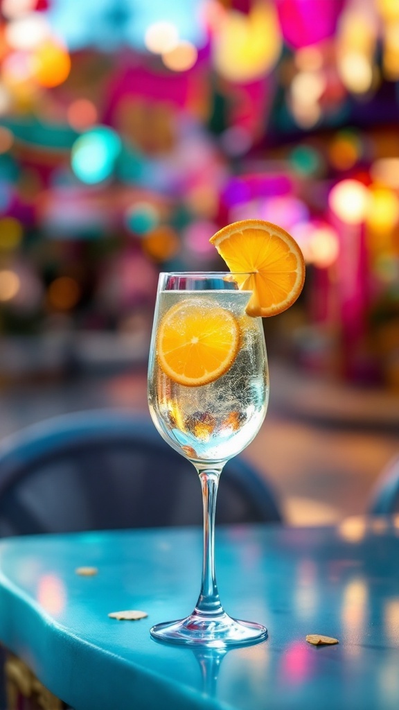 A refreshing glass of Cajun Citrus Sparkler Mocktail with oranges