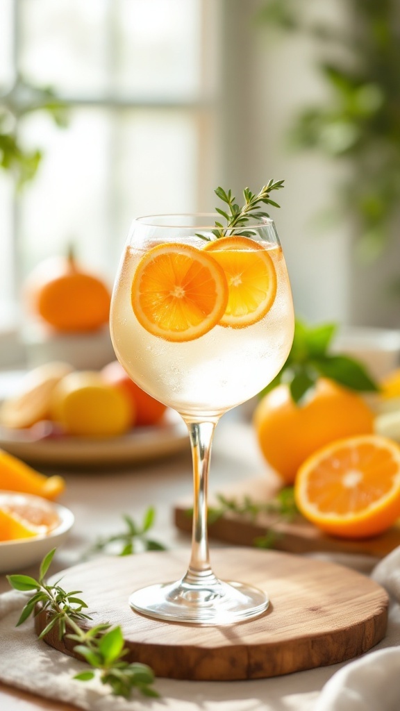 A refreshing Citrus Spritzer Mocktail garnished with orange slices and herbs.