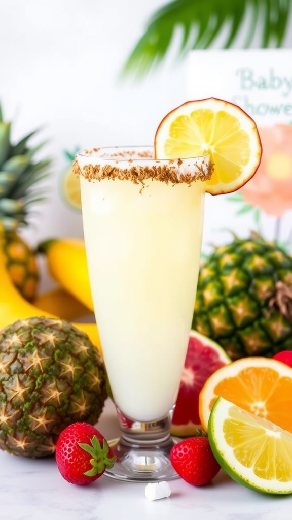 A refreshing coconut citrus cooler mocktail served in a glass with garnishes.