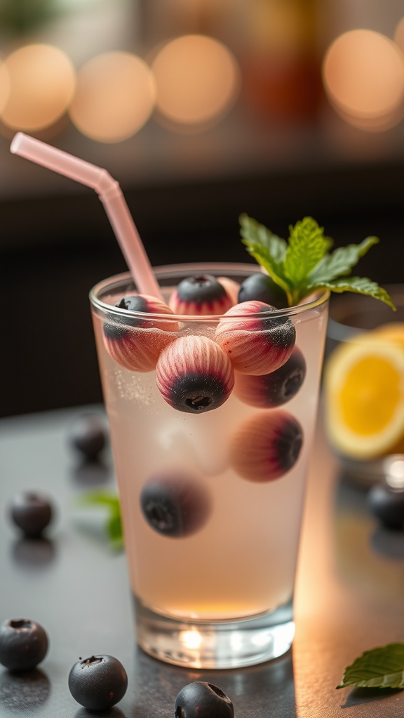 A spooky non-alcoholic mocktail with eyeball-like fruit
