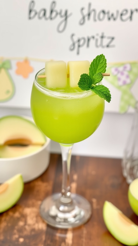 A refreshing Honeydew Spritz Mocktail in a glass.