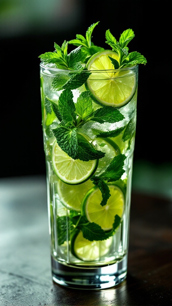 A refreshing Jazzy Lime Mojito Mocktail with lime slices and mint leaves