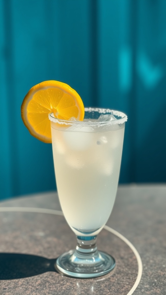A refreshing Lemon Drop Fizz Mocktail garnished with a lemon slice.