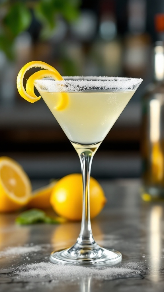 A Lemon Drop Mocktail served in a glass with lemon slices and sugar rim.