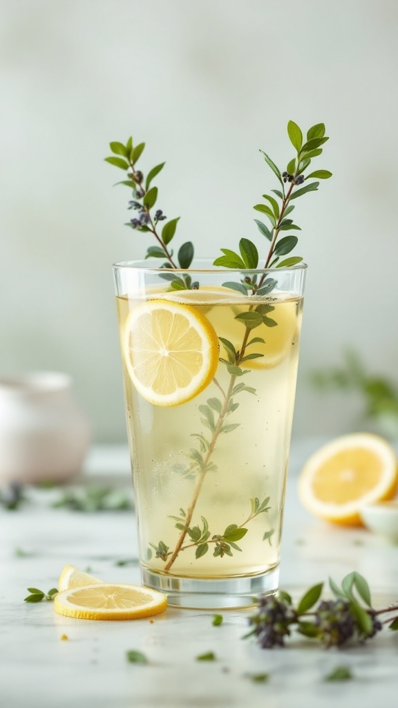 A refreshing Lemon Verbena Mocktail garnished with lemon slices and herbs.