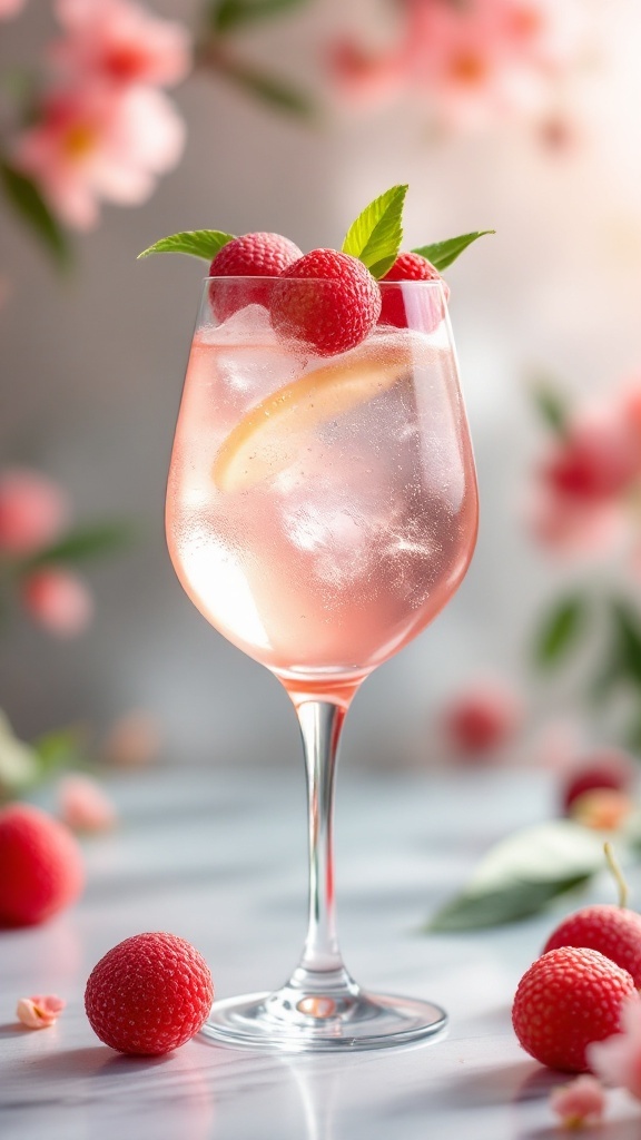 A refreshing drink featuring raspberries and lemon in a beautiful glass
