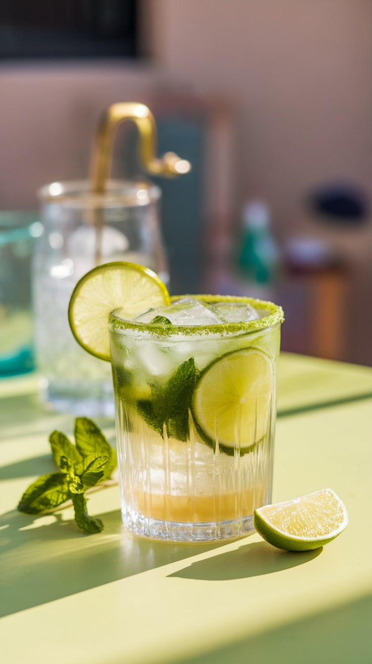 Mint Lime Mocktail with lime slices and mint leaves