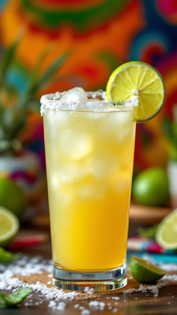 A refreshing non-alcoholic margarita mocktail served in a glass with a lime slice