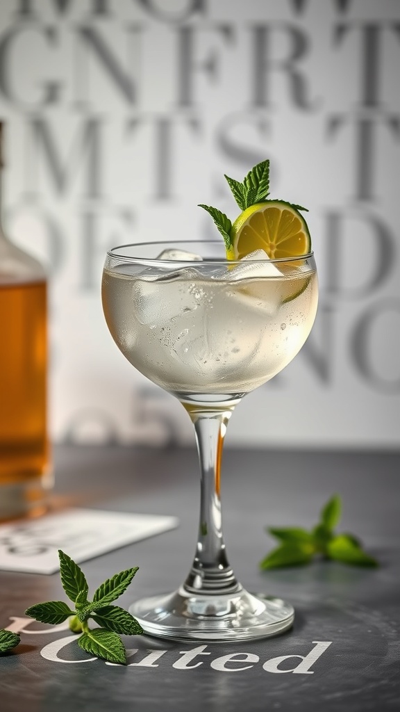 A refreshing Nojito Old Fashioned Mocktail garnished with mint and lime.