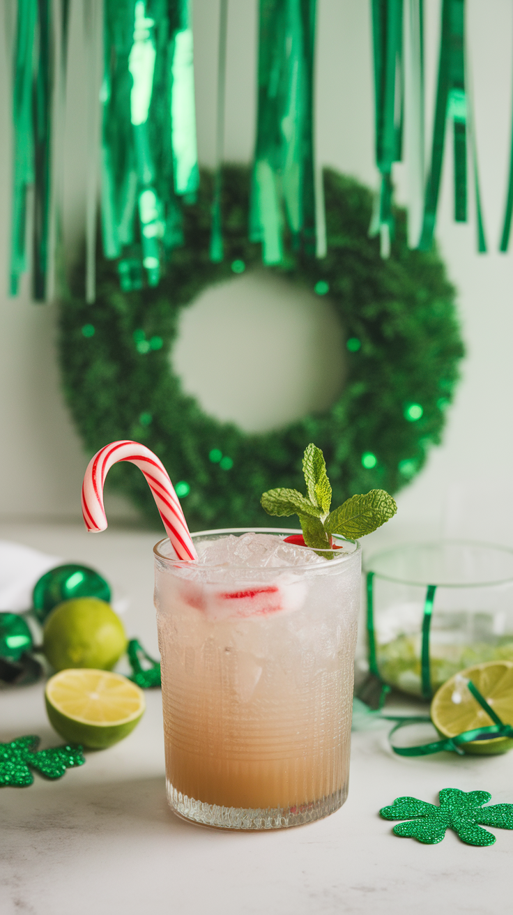 A refreshing Peppermint Lime Mocktail topped with whipped cream and mint leaves.