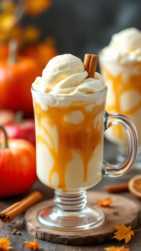 Sparkling Apple Cider Float Mocktail with ice cream and cinnamon stick