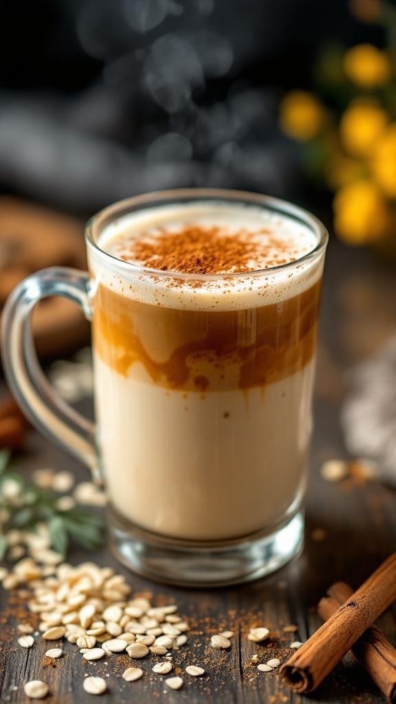 A warm cup of spiced chai latte mocktail with cinnamon.