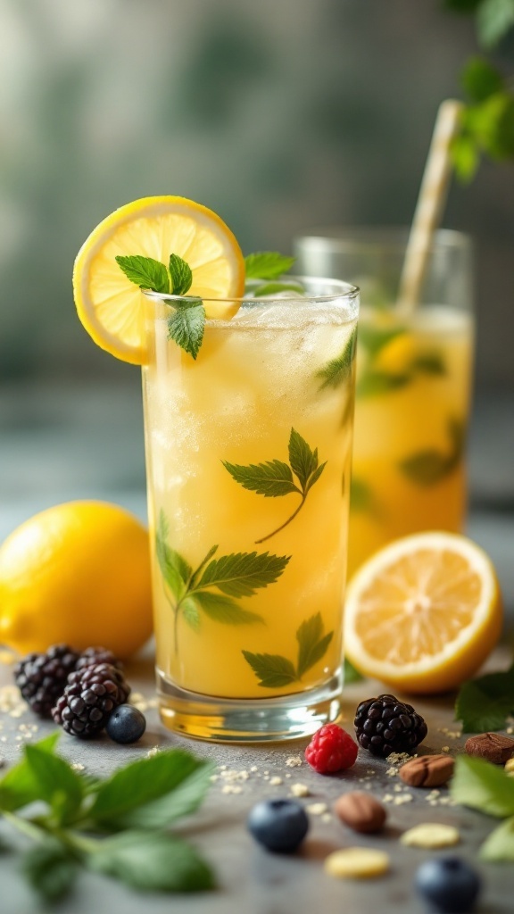 A refreshing Virgin Arnold Palmer Mocktail with mint leaves and lemon slices