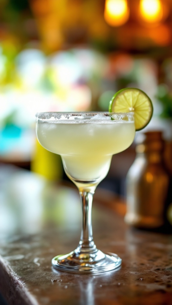 A glass of Virgin Daiquiri Mocktail garnished with a lime slice.